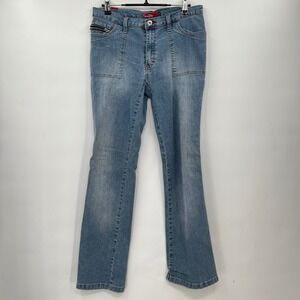 Southpole Y2K Flare Jeans Low Rise Denim Pants Pockets Red‎ Stitching
